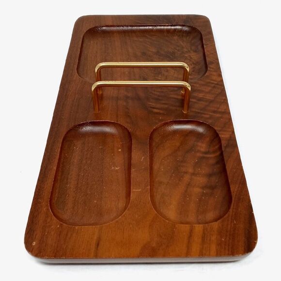 Vintage MCM Wood Dresser Valet Tray Made in USA Mission Crafted in California - Picture 3 of 8